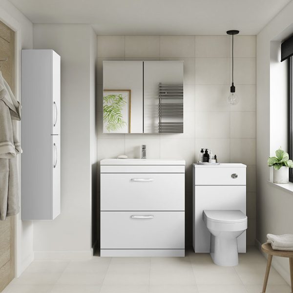 Brooklyn 800mm Gloss White Bathroom Mirror Cabinet   2 Door - Image 3