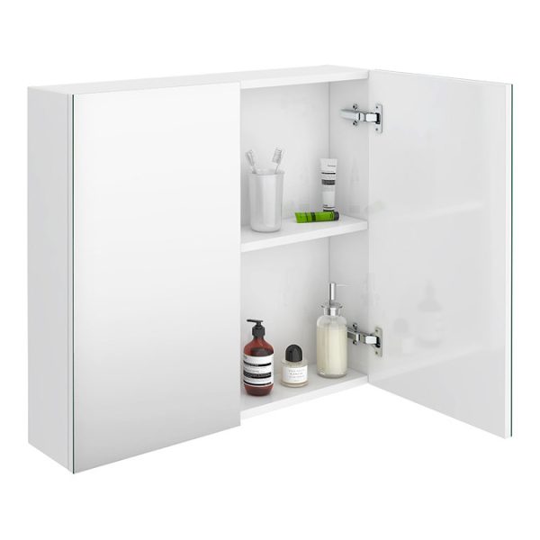 Brooklyn 800mm Gloss White Bathroom Mirror Cabinet   2 Door - Image 2