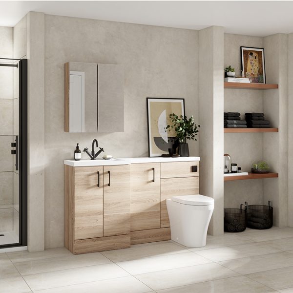 Hudson Reed Fusion 450mm Bleached Oak Mirror Unit - Image 2