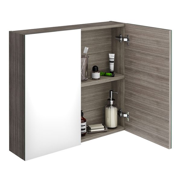 Brooklyn 800mm Grey Avola Bathroom Mirror Cabinet   2 Door - Image 4