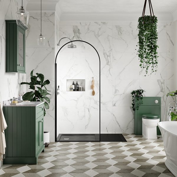 Old London 800mm Cabinet & Single Bowl White Marble Top   Hunter Green - Image 2