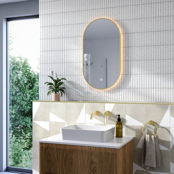 Opus Brushed Brass Lozenge LED Mirror with Anti Fog, Touch Control & Colour Changing Light - Image 8