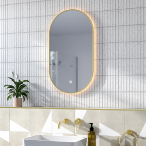 Opus Brushed Brass Lozenge LED Mirror with Anti Fog, Touch Control & Colour Changing Light