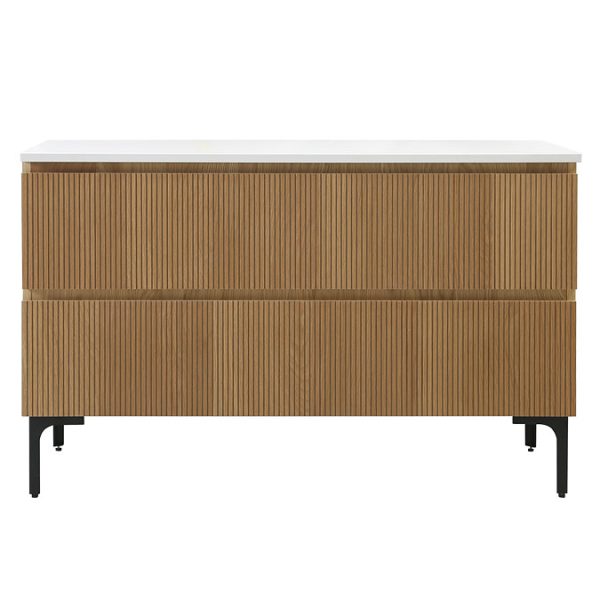 Osaka Slatted Oak 1200mm 2 Drawer Countertop Vanity Unit with White Stone Worktop - Image 4