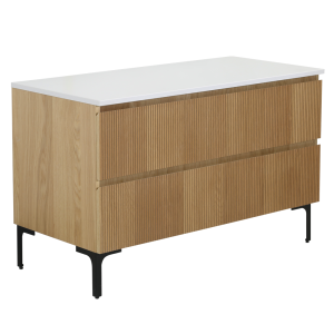 Osaka Slatted Oak 1200mm 2 Drawer Countertop Vanity Unit with White Stone Worktop