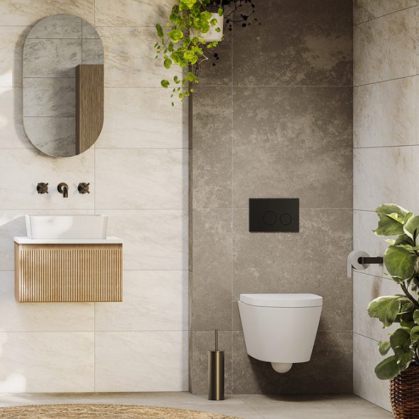 Osaka Slatted Oak 500mm Wall Hung 1 Drawer Countertop Vanity Unit with White Stone Worktop - Image 3