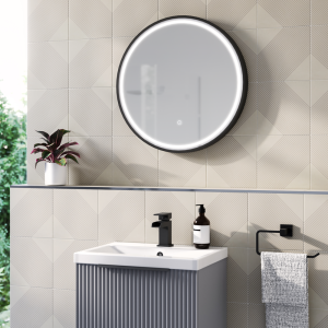 Osaka 600mm Round LED Illuminated Anti Fog Bathroom Mirror Matt Black