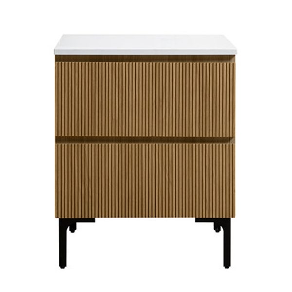 Osaka Slatted Oak 600mm 2 Drawer Vanity Unit with White Stone Worktop and Square Basin - Image 6