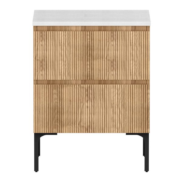 Osaka Slatted Oak 600mm 2 Drawer Countertop Vanity Unit with White Stone Worktop - Image 5