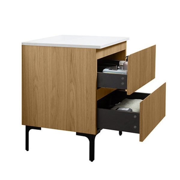 Osaka Slatted Oak 600mm 2 Drawer Vanity Unit with White Stone Worktop and Square Basin - Image 7