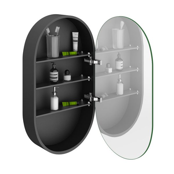 Oscar 800 x 450mm Lozenge Shaped Mirrored Cabinet   Matt Black - Image 3