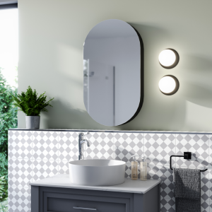 Oscar 800 x 450mm Lozenge Shaped Mirrored Cabinet   Matt Black
