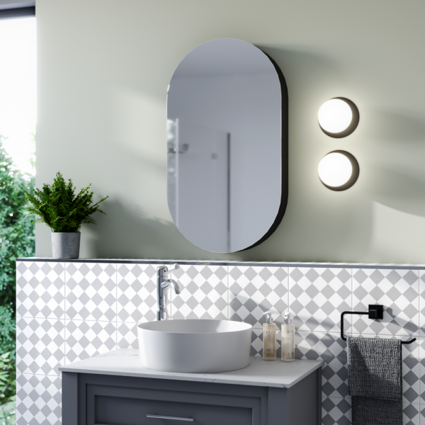 Oscar 800 x 450mm Lozenge Shaped Mirrored Cabinet   Matt Black