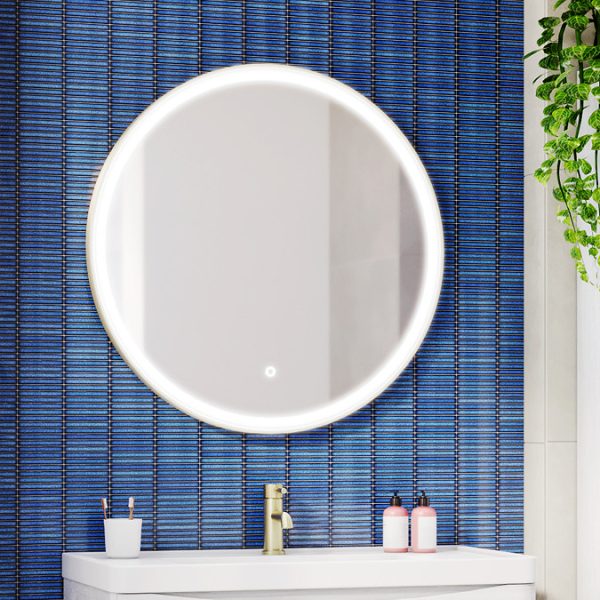 Arezzo Brushed Brass 800mm Round LED Illuminated Anti Fog Bathroom Mirror - Image 2