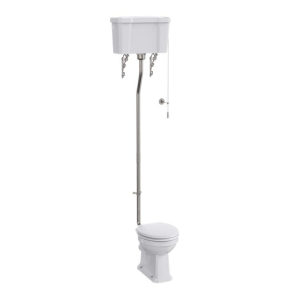 Burlington Standard High Level WC with Dual Flush Ceramic Cistern   Brushed Nickel