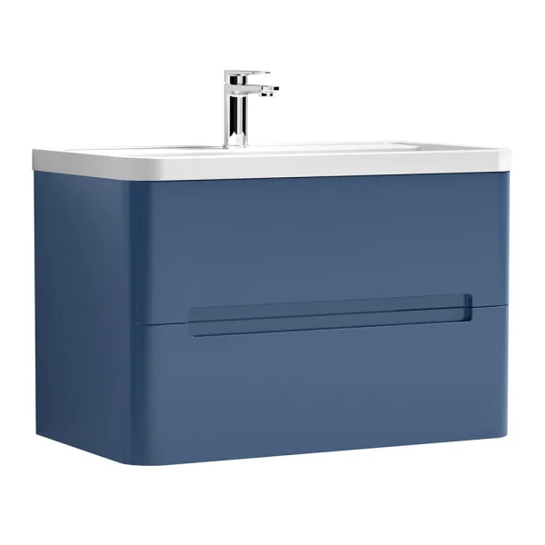 Nuie Elbe Satin Blue 800mm Wall Hung 2 Drawer Vanity Unit
