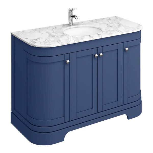 Period Bathroom Co. 1220mm Curved Vanity Unit with White Marble Basin Top   Cobalt Blue - Image 3