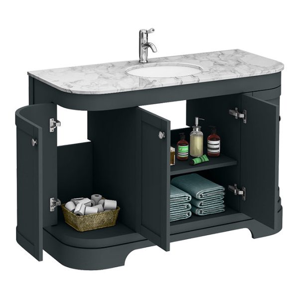 Period Bathroom Co. 1220mm Curved Vanity Unit with White Marble Basin Top   Dark Grey - Image 2