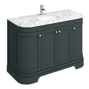 Period Bathroom Co. 1220mm Curved Vanity Unit with White Marble Basin Top   Dark Grey