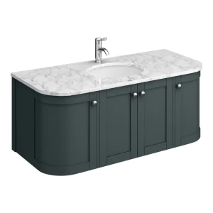 Period Bathroom Co. 1220mm Curved Wall Hung Vanity with White Marble Basin Top   Dark Grey