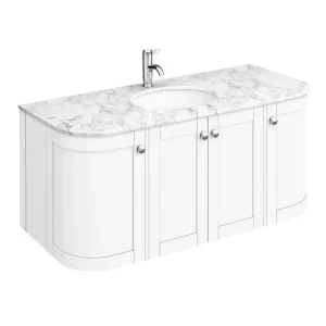 Period Bathroom Co. 1220mm Curved Wall Hung Vanity with White Marble Basin Top   White