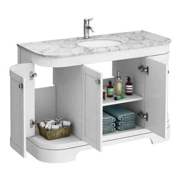 Period Bathroom Co. 1220mm Curved Vanity Unit with White Marble Basin Top   White - Image 2