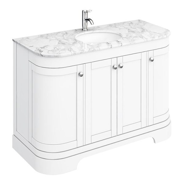 Period Bathroom Co. 1220mm Curved Vanity Unit with White Marble Basin Top   White - Image 3