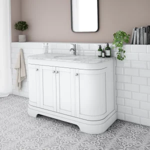 Period Bathroom Co. 1220mm Curved Vanity Unit with White Marble Basin Top   White