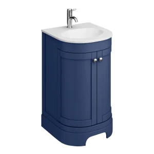 Period Bathroom Co. 500mm Curved Vanity Unit with White Stone Resin Basin   Cobalt Blue