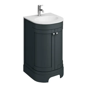 Period Bathroom Co. 500mm Curved Vanity Unit with White Stone Resin Basin   Dark Grey