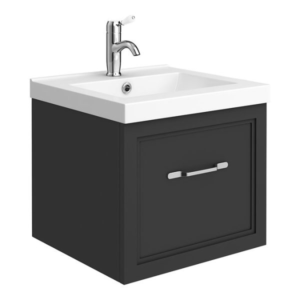 Trafalgar Wall Hung Vanity   Matt Black   500mm 1 Drawer with Chrome Handle - Image 3