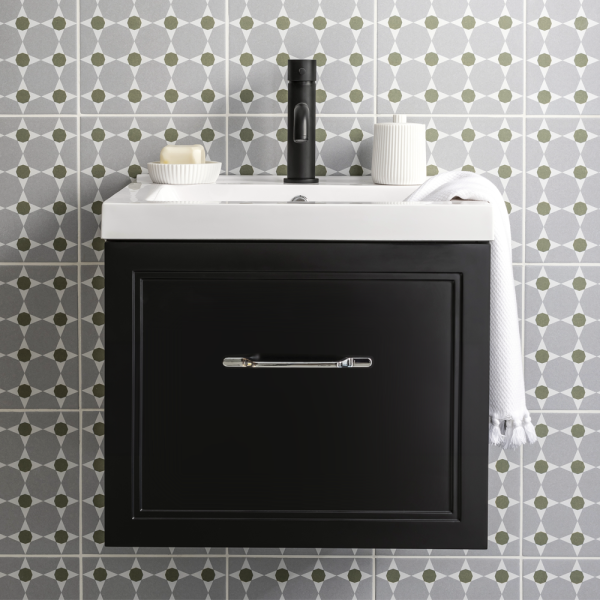 Trafalgar Wall Hung Vanity   Matt Black   500mm 1 Drawer with Chrome Handle