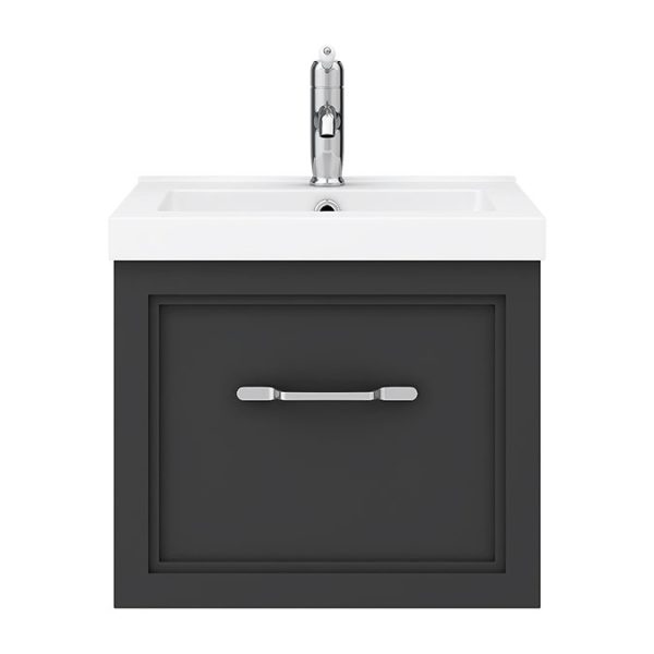 Trafalgar Wall Hung Vanity   Matt Black   500mm 1 Drawer with Chrome Handle - Image 2