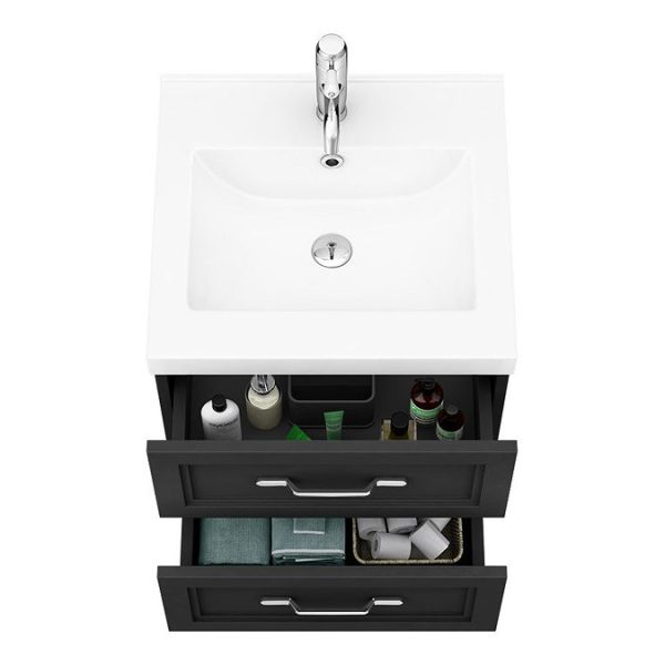 Trafalgar Wall Hung Vanity   Matt Black   500mm 2 Drawer with Chrome Handles - Image 5