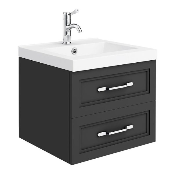 Trafalgar Wall Hung Vanity   Matt Black   500mm 2 Drawer with Chrome Handles - Image 3