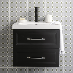 Trafalgar Wall Hung Vanity   Matt Black   500mm 2 Drawer with Chrome Handles