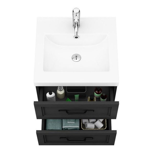 Trafalgar Wall Hung Vanity   Matt Black   500mm 2 Drawer with Matt Black Handles - Image 3