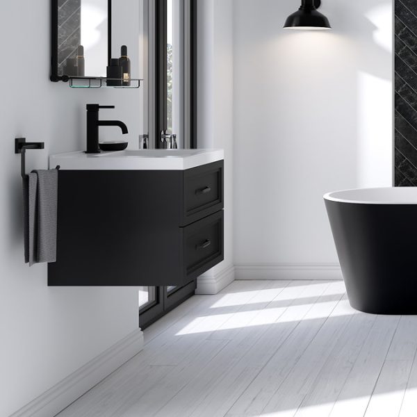 Trafalgar Wall Hung Vanity   Matt Black   500mm 2 Drawer with Matt Black Handles - Image 6