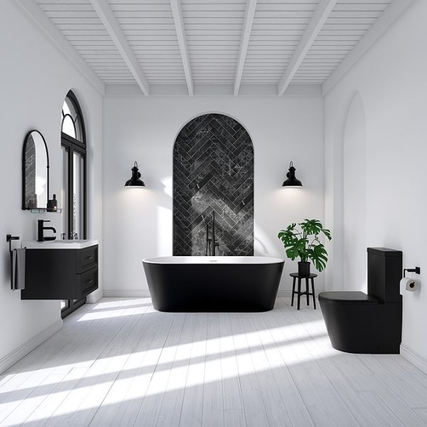 Arezzo Matt Black BTW Close Coupled Toilet + Soft Close Seat - Image 5