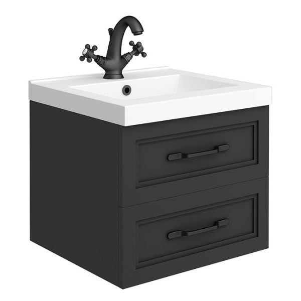 Trafalgar Wall Hung Vanity   Matt Black   500mm 2 Drawer with Matt Black Handles - Image 5
