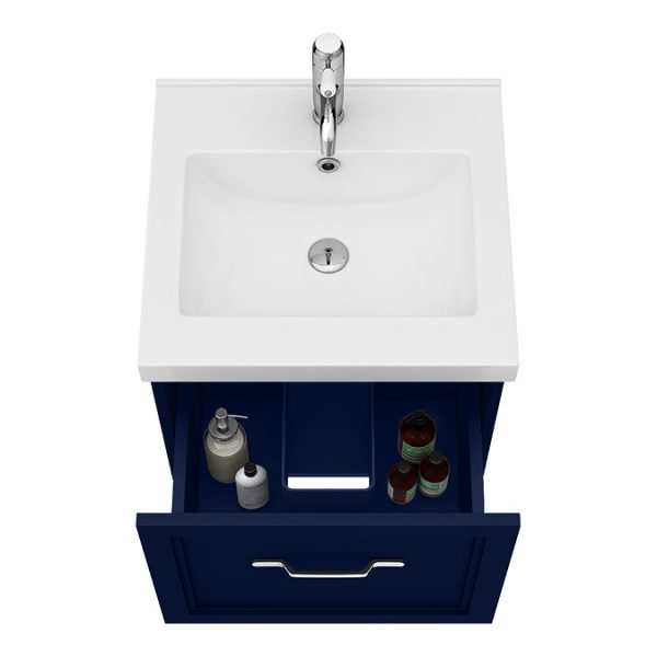 Trafalgar Wall Hung Vanity   Matt Blue   500mm 1 Drawer with Chrome Handle - Image 3
