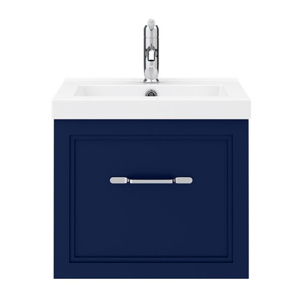 Trafalgar Wall Hung Vanity   Matt Blue   500mm 1 Drawer with Chrome Handle - Image 2