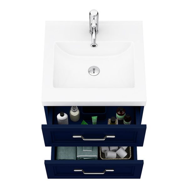 Trafalgar Wall Hung Vanity   Matt Blue   500mm 2 Drawer with Chrome Handles - Image 3