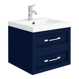 Trafalgar Wall Hung Vanity   Matt Blue   500mm 2 Drawer with Chrome Handles