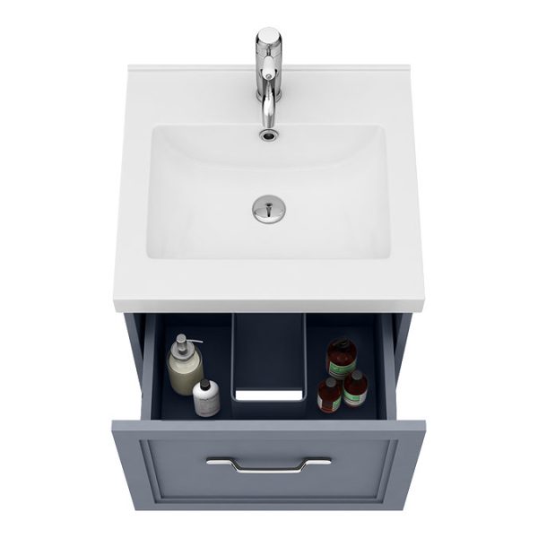 Trafalgar Wall Hung Vanity   Matt Grey   500mm 1 Drawer with Chrome Handle - Image 3