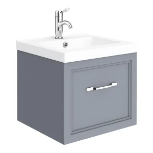 Trafalgar Wall Hung Vanity   Matt Grey   500mm 1 Drawer with Chrome Handle