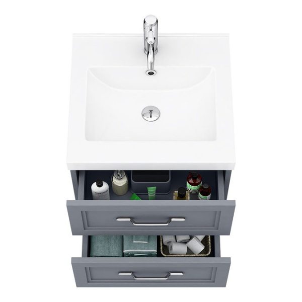 Trafalgar Wall Hung Vanity   Matt Grey   500mm 2 Drawer with Chrome Handles - Image 3