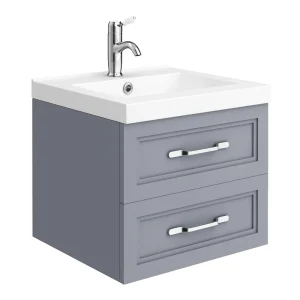 Trafalgar Wall Hung Vanity   Matt Grey   500mm 2 Drawer with Chrome Handles