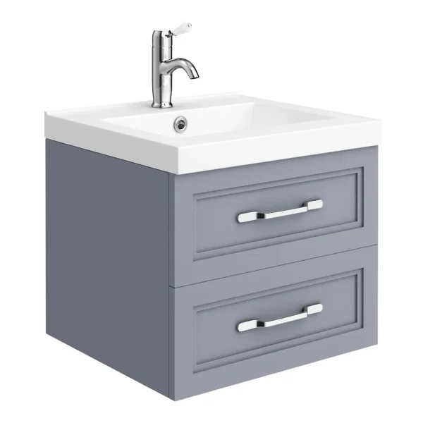 Trafalgar Wall Hung Vanity   Matt Grey   500mm 2 Drawer with Chrome Handles