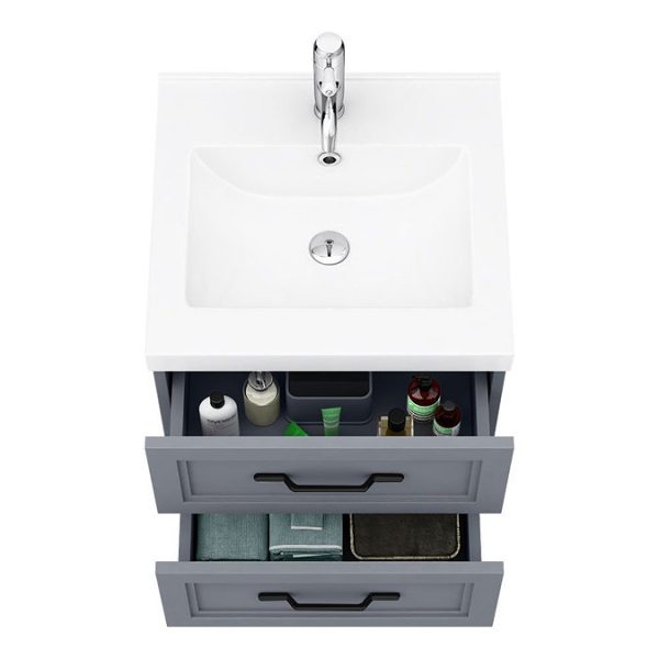 Trafalgar Wall Hung Vanity   Matt Grey   500mm 2 Drawer with Matt Black Handles - Image 2